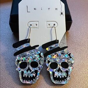 Leith Glitter Resin Skeleton Drop Earrings::NWT::